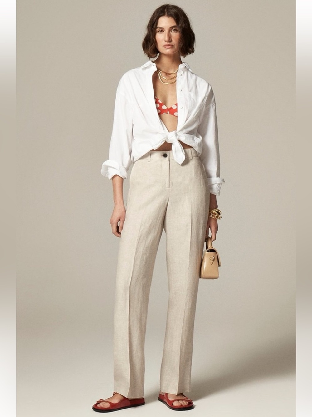 J.Crew NWT Women’s Harbor 100% Linen Wide Leg Pants Beige Size LP 32x29
